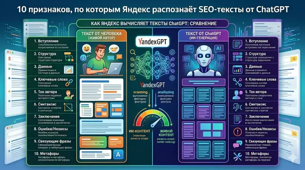 10 признаков, по которым Яндекс распознаёт SEO-тексты от ChatGPT
